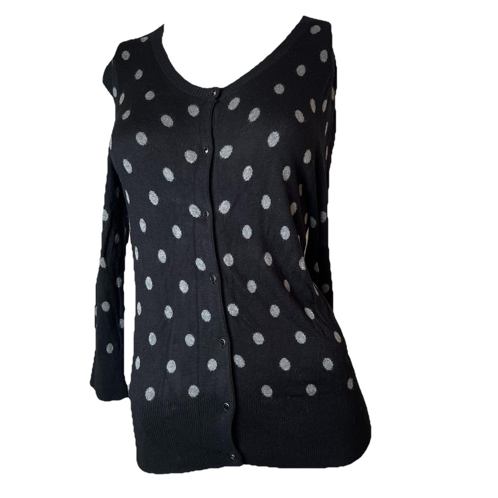Express Design Studio Rayon Black and Gray Polka Dot Cardigan  Sweater Size  Med
